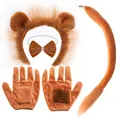 Professional lion costume accessory set with ears headband, plush tail and gloves - Brown Lion Set