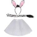 Zebra animal ears headband and tail with white sparkly tutu skirt for Halloween cosplay - Zebra (Set) / Three-Piece Set