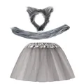 Gray cat ears headband, fluffy tail and tutu skirt animal costume set for Halloween - Grey Wolf (Set) / Three-Piece Set