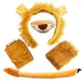 Handmade plush lion costume set includes mane headband, snout mask, paws, and tail for kids - New Yellow Lion 4-Piece Set