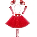 Red 1980s costume set with tutu skirt, striped leg warmers and heart sunglasses. - Set / Five-Piece Set / Red