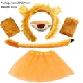 Complete children's lion costume set featuring ears headband tail mask and vibrant orange tutu skirt - New Yellow Lion 5-Piece Set