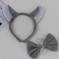 Soft grey plush wolf animal ears headband and matching bow tie set for cosplay parties - Wolf Set