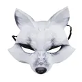 Detailed view of realistic white wolf EVA mask with fur texture for Halloween. - Single Mask / White