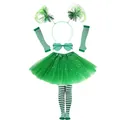 Vibrant green 1980s party costume set with tutu, heart glasses, and striped socks - Set / Five-Piece Set / Green