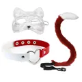 Red and white cosplay accessory set including faux fur tail, lace mask and heart choker set. - Wine Red 3-Piece Set (Mask)