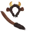 Brown furry bull horn headband and matching plush tail set for Halloween cosplay - Bull (Set) / Two-Piece Set