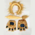 Adorable plush lion costume accessory set including ear headband tail and paw gloves - Yellow Lion Four-Piece Set