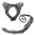 Grey and black faux fur cat ears and tail set for Halloween cosplay accessories - Grey Wolf (Set) / Two-Piece Set