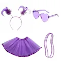 Purple 1980s party costume set with heart sunglasses, tutu skirt, and headband - Set / Four-Piece Set / Purple