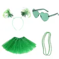 Vibrant green 1980s party costume set with tutu, glasses, headband, and beads. - Set / Four-Piece Set / Green