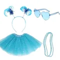 Blue 1980s party costume set with tutu, heart sunglasses, headband and bead necklace - Set / Four-Piece Set / Blue