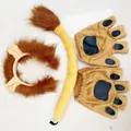 Lion costume set for Halloween featuring plush ears headband tail and fuzzy paw gloves - Small Lion Four-Piece Set