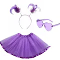 Purple 1980s costume set with tutu skirt, heart sunglasses and feather headband - Set / Three-Piece Set / Purple
