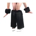 Set of black faux fur leg warmers and matching wrist cuffs for Halloween cosplay party - Black 4-Piece Set / 22cm Leg Sleeves / Black