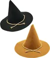 Detalle de sombreros de espantapájaros negros y marrones con ribete de cuerda rústica - Gorro negro
