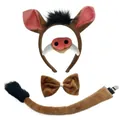 4-piece plush warthog animal costume set with ears headband, snout, bow tie and tail - Brown Ox (Set of 4) / Four-Piece Set