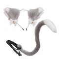 Gray and white faux fur animal ears headband and matching long tail cosplay set - Gray 2-Piece Set