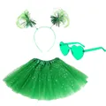 Neon green 1980s party costume set including tutu skirt, heart glasses and headband - Set / Three-Piece Set / Green