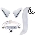 White faux fur fox tail and ears set with a matching bell collar for cosplay - Three-Piece Set / White