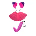 Pink fox ear headband and faux fur tail set with matching pink tutu skirt for cosplay - Purple 3-Piece Set (Skirt Style)