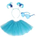 Light blue 1980s costume set with star tutu skirt, heart sunglasses and headband - Set / Three-Piece Set / Blue