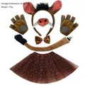Wild boar animal costume set with headband, paw gloves and tutu skirt - Brown Ox (Set of 6) / 6-Piece Set