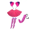Pink and purple fox ear headband with tail and tutu skirt set for Halloween cosplay - Purple 4-Piece Set (Skirt Style)