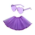 Purple 1980s party costume set with heart sunglasses and mesh tutu skirt. - Set / Two-Piece Set / Purple