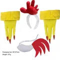 4-piece turkey rooster costume set with headband, gloves, and tail for holiday parties. - Four-Piece Set