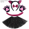6-piece pink and black cat cosplay set with ears, paws, tail, and star tutu skirt - Donkey Pink (Set of 5) / Five-Piece Set
