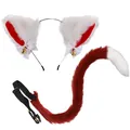 Red and white faux fur fox ear headband and tail set for Halloween cosplay costume - Wine Red Set of 2