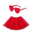 Red heart sunglasses and star patterned tulle tutu skirt set for 80s themed party dress up - Set / Two-Piece Set / Red