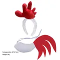 Plush red and white rooster turkey headband and tail costume prop set for parties - Two-Piece Set