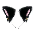 Cute plush black and pink cat ears headband with black bows and golden bells costume - Black Headband