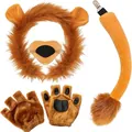 Σετ στολής λιονταριού Halloween με στέκα αυτιά, μάσκα μύτης, πατούσες και μακριά ουρά - Μεγάλο σετ λιοντάρι 5 τεμαχίων