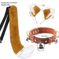 Realistic faux fur fox ears headband with plush tail and bell collar cosplay set - Three-Piece Set / Brown