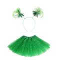 Bright green 1980s retro neon tutu skirt and decorative pom-pom headband costume set - Set / Two-Piece Set / Green