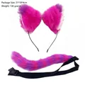 Pink and purple faux fur cat ear headband and matching tail set for cosplay. - Two-Piece Set / Purple