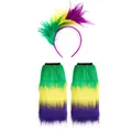 Mardi Gras colored faux fur leg warmers and feather headband costume accessory set - Green 2-Piece Set