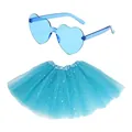 Vibrant blue heart-shaped glasses and star sequin tutu skirt set for 80s party costume - Set / Two-Piece Set / Blue