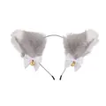 Fluffy grey and white faux fur fox ears headband with white bows and golden bells. - Grey Headband