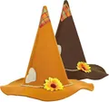 Primer plano de sombreros de espantapájaros decorativos con girasoles y parches de fieltro - Sombrero de Girasol Negro
