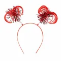 Red 1980s party headband with tinsel balls and hair loops for Halloween costume decoration - Headband / Red