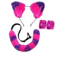 Vibrant pink and purple striped plush fox ears headband and tail set for cosplay - Purple 4-Piece Set