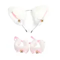 Cute white plush cat ears headband and matching wrist cuffs set with gold bells for cosplay - White Headband And Wristbands