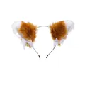 Faux fur fox ears headband with white bows and gold bells for Halloween cosplay costume - Brown Headband