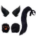 Black faux fox fur cosplay set with ears, tail and plush paws for Halloween performance - 3-Piece Glove Set / Black