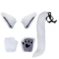 White faux fox fur cosplay set with animal ears, paws and long tail for costume parties. - 3-Piece Glove Set / White