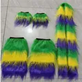 Colorful faux fur animal tail and leg warmers set in green yellow and purple stripes - Multicolor 3-Piece Set (Tail+Leg Warmers) / Colorful